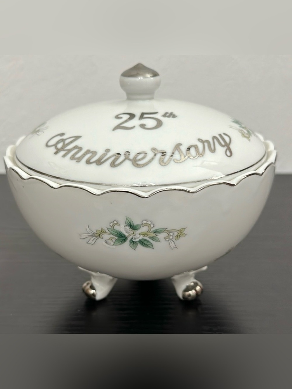 Lefton China Vintage 25th Anniversary 1100 Lidded Candy Bowl Dish